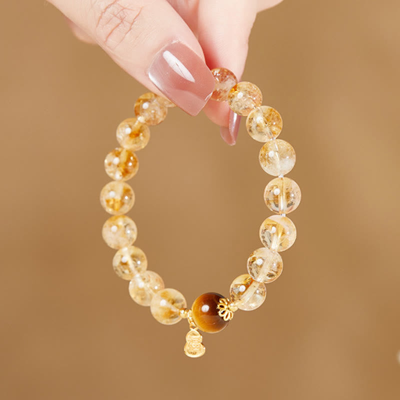 Buddha Stones 925 Sterling Silver Gourd Fu Character Citrine Tiger Eye Prosperity Bracelet - image 3