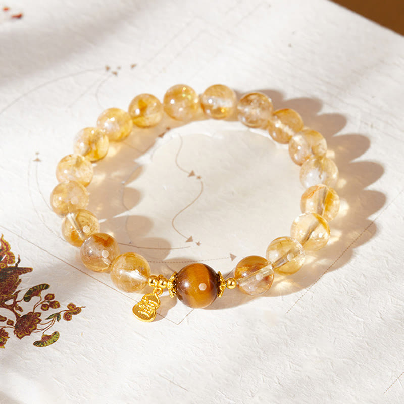 Buddha Stones 925 Sterling Silver Gourd Fu Character Citrine Tiger Eye Prosperity Bracelet - image 2