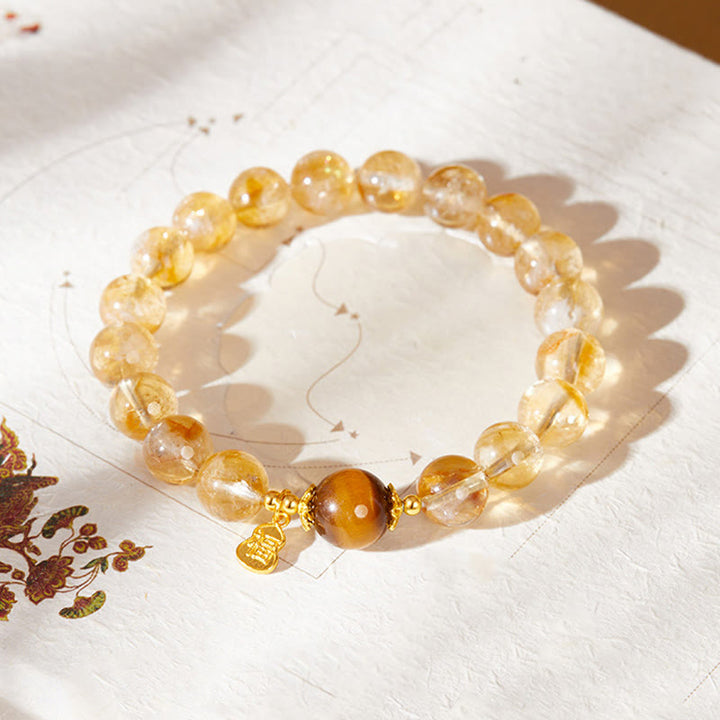 Buddha Stones 925 Sterling Silver Gourd Fu Character Citrine Tiger Eye Prosperity Bracelet - image 2