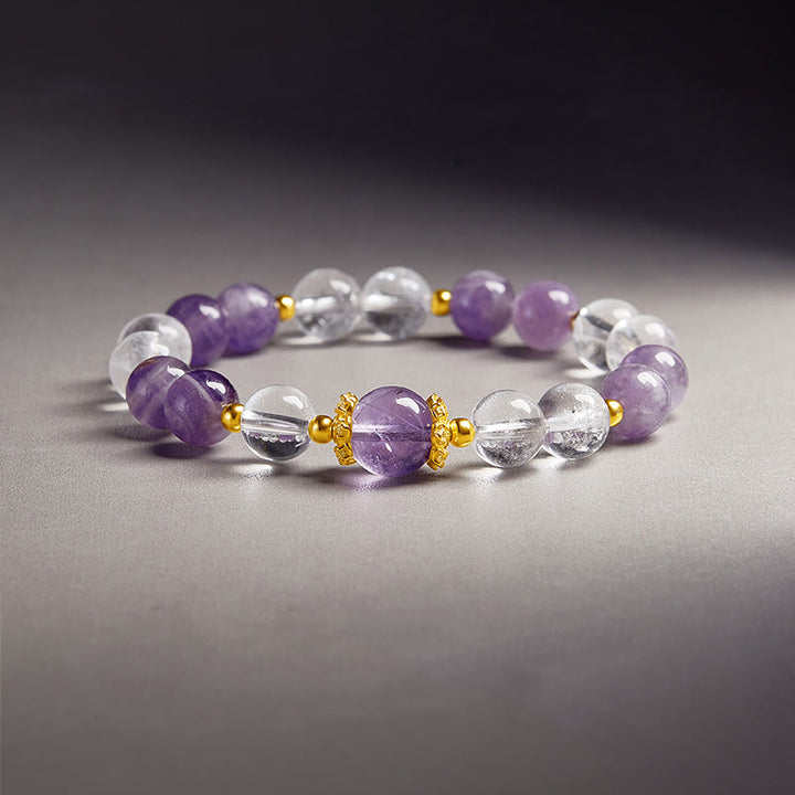 Buddha Stones 925 Sterling Silver Natural Amethyst White Crystal Balance Bracelet - Amethyst(Wrist Circumference:17-19cm) - image 0