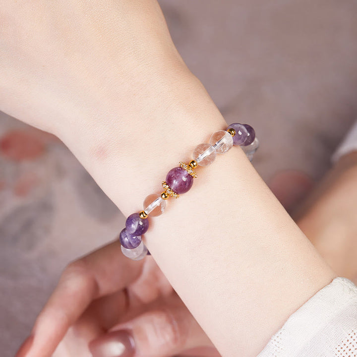 Buddha Stones 925 Sterling Silver Natural Amethyst White Crystal Balance Bracelet - image 9
