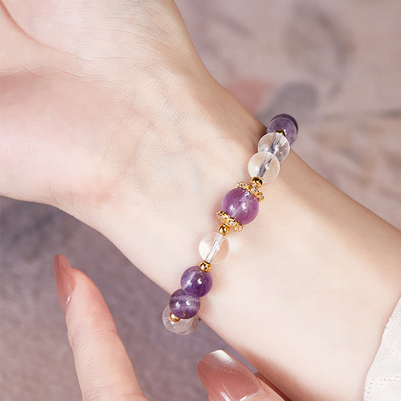 Buddha Stones 925 Sterling Silver Natural Amethyst White Crystal Balance Bracelet - image 8