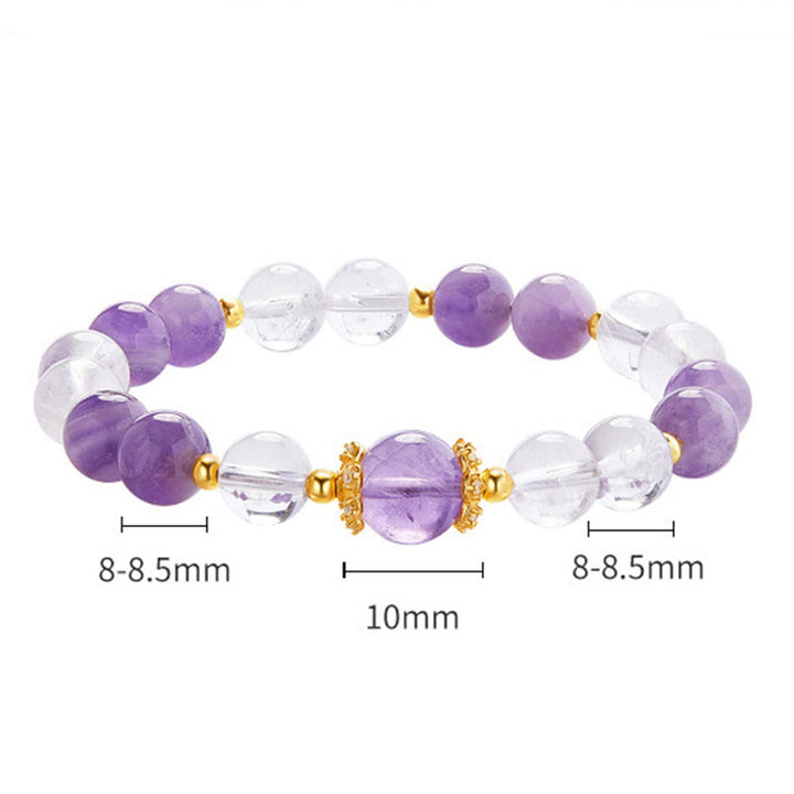 Buddha Stones 925 Sterling Silver Natural Amethyst White Crystal Balance Bracelet - image 4