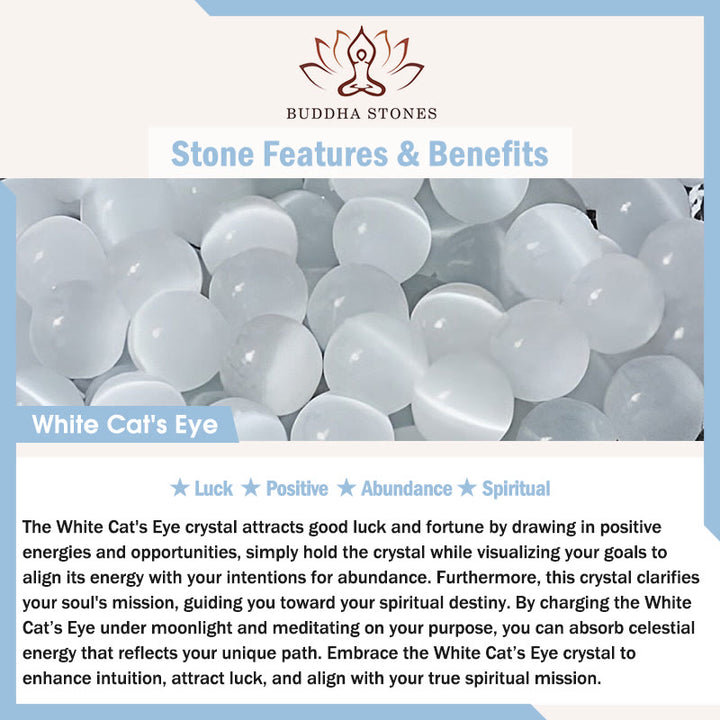 Buddha Stones 999 Sterling Silver Natural Cat Head White Cat's Eye White Agate Positive Bracelet - image 7