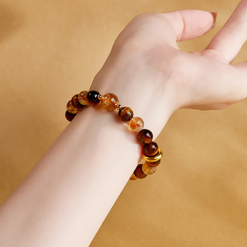 Buddha Stones 999 Sterling Silver Natural Citrine Tiger Eye Peace Buckle Protection Bracelet