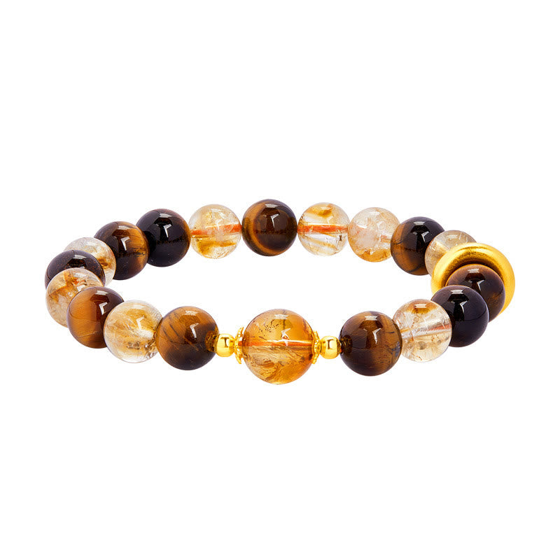 Buddha Stones 999 Sterling Silver Natural Citrine Tiger Eye Peace Buckle Protection Bracelet - image 12