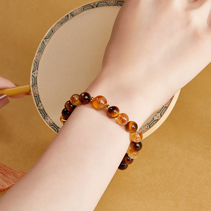 Buddha Stones 999 Sterling Silver Natural Citrine Tiger Eye Peace Buckle Protection Bracelet