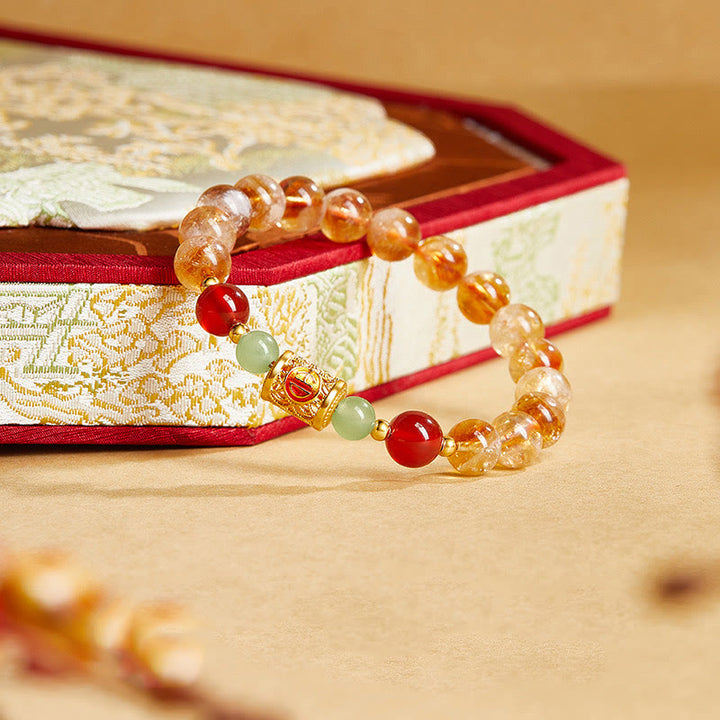 Buddha Stones 999 Sterling Silver Natural Citrine Red Agate Hetian Jade Beads Protection Bracelet