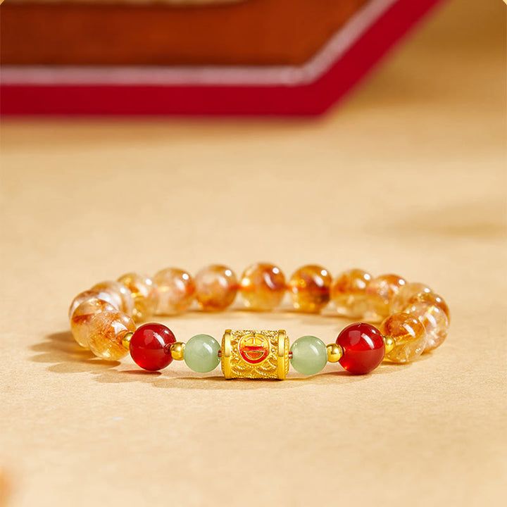 Buddha Stones 999 Sterling Silver Natural Citrine Red Agate Hetian Jade Beads Protection Bracelet