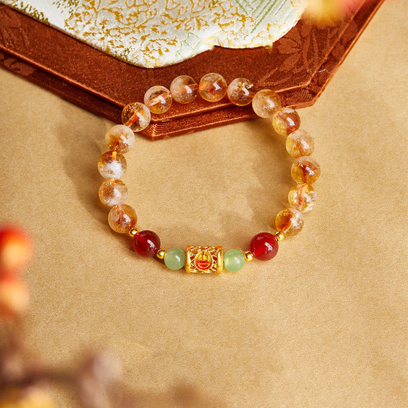 Buddha Stones 999 Sterling Silver Natural Citrine Red Agate Hetian Jade Beads Protection Bracelet - Citrine(Wrist Circumference:17-19cm) - image 0