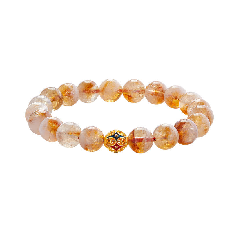 Buddha Stones 999 Sterling Silver Natural Citrine Flower Balls Beads Protection Bracelet