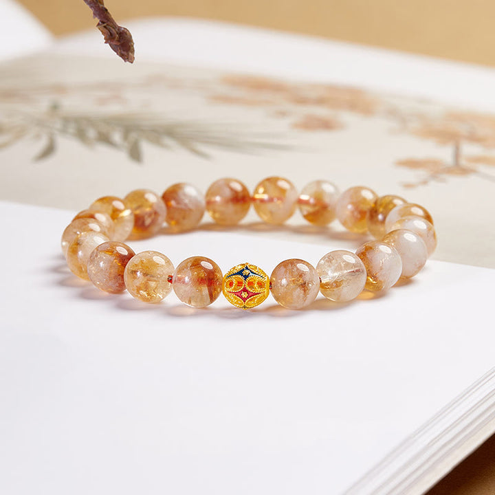 Buddha Stones 999 Sterling Silver Natural Citrine Flower Balls Beads Protection Bracelet