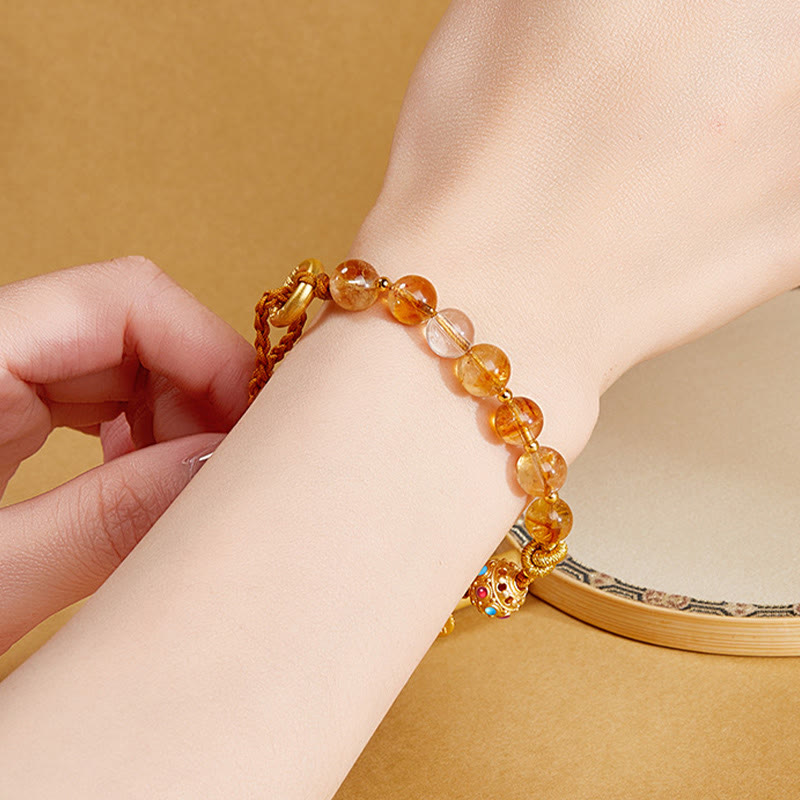Buddha Stones 925 Sterling Silver Natural Citrine White Crystal Peace Buckle Meaning Fu Character Protection Braided String Bracelet - image 10