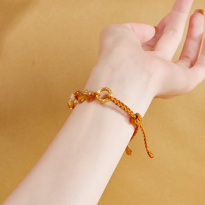 Buddha Stones 925 Sterling Silver Natural Citrine White Crystal Peace Buckle Meaning Fu Character Protection Braided String Bracelet - image 11