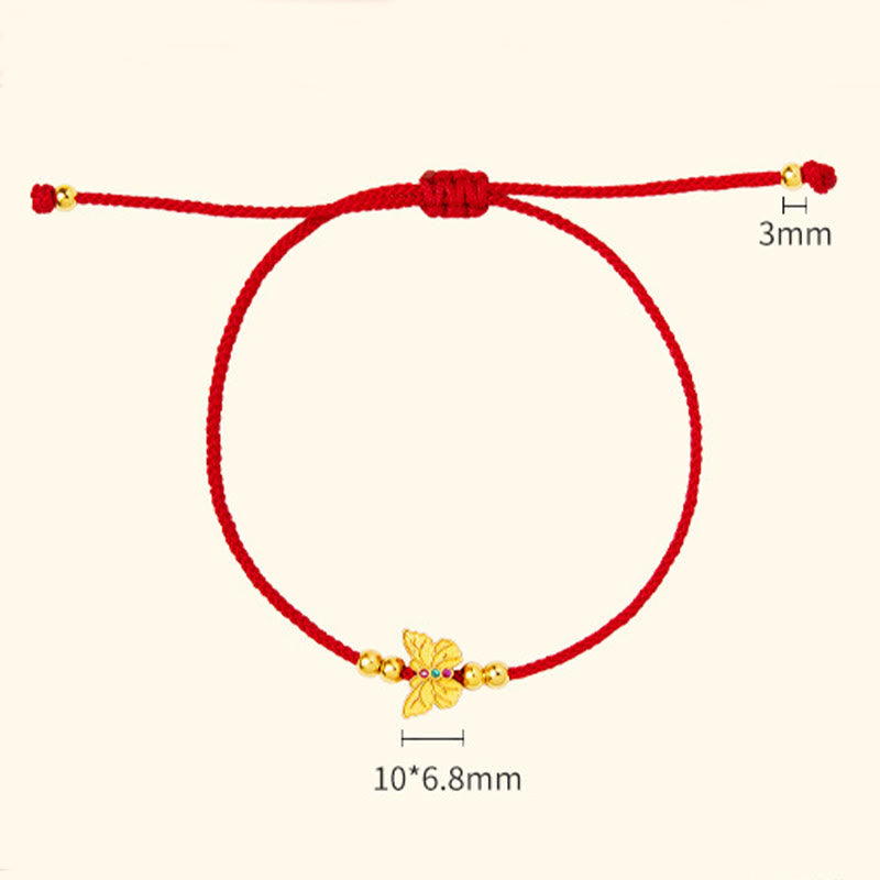 Buddha Stones 999 Sterling Silver Butterfly Red String Strength Bracelet