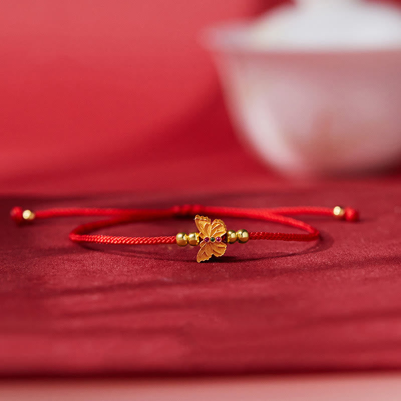 Buddha Stones 999 Sterling Silver Butterfly Red String Strength Bracelet - Butterfly(Wrist Circumference:14-18cm) - image 0