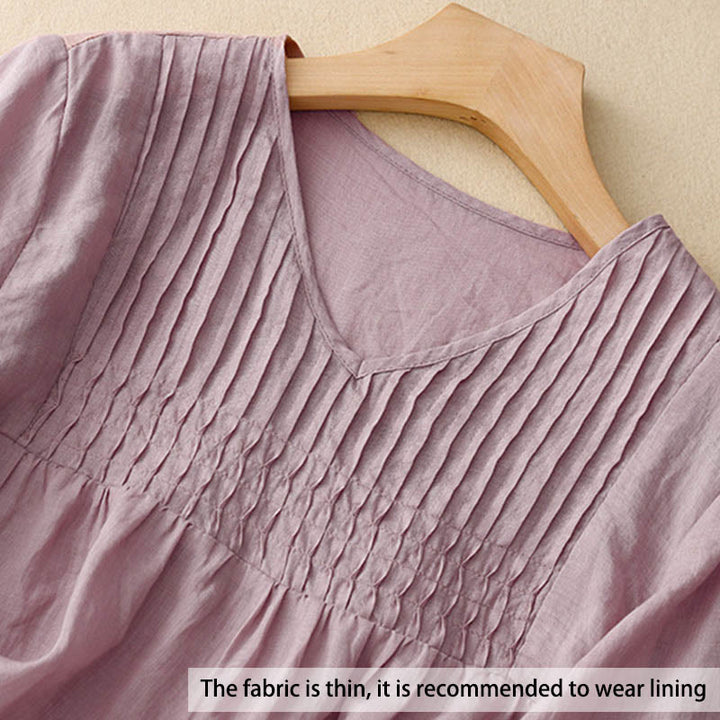 Buddha Stones Casual Plain Loose Women's V-Neck Design Half Sleeve Shirt - image 2