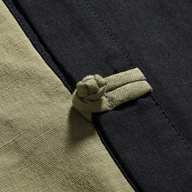 Buddha Stones Casual Color Matching Chinese Frog-Button Design Tang Suit Men's Half Sleeve Cotton Linen Shirt - image 29