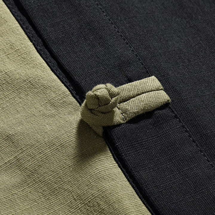 Buddha Stones Casual Color Matching Chinese Frog-Button Design Tang Suit Men's Half Sleeve Cotton Linen Shirt - image 29