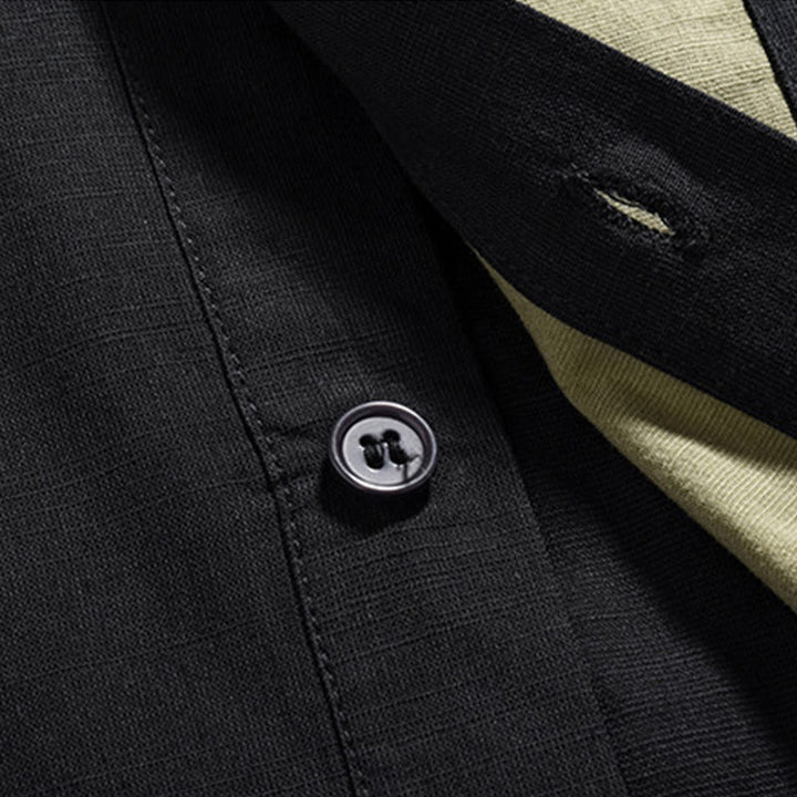 Buddha Stones Casual Color Matching Chinese Frog-Button Design Tang Suit Men's Half Sleeve Cotton Linen Shirt - image 28