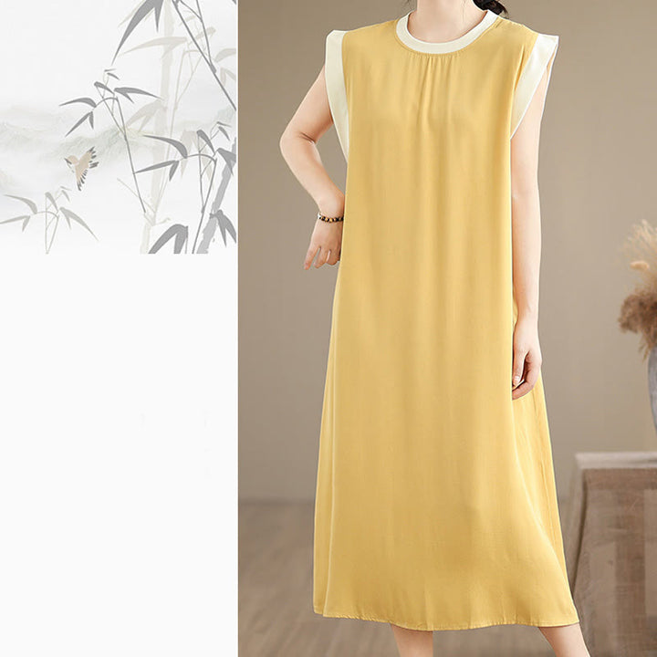 Buddha Stones Pure Color Slit Design Sleeveless Cotton Midi Dress With Pockets - image 35