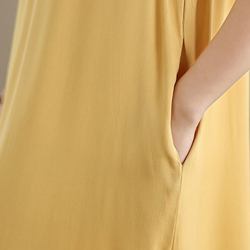 Buddha Stones Pure Color Slit Design Sleeveless Cotton Midi Dress With Pockets - image 34