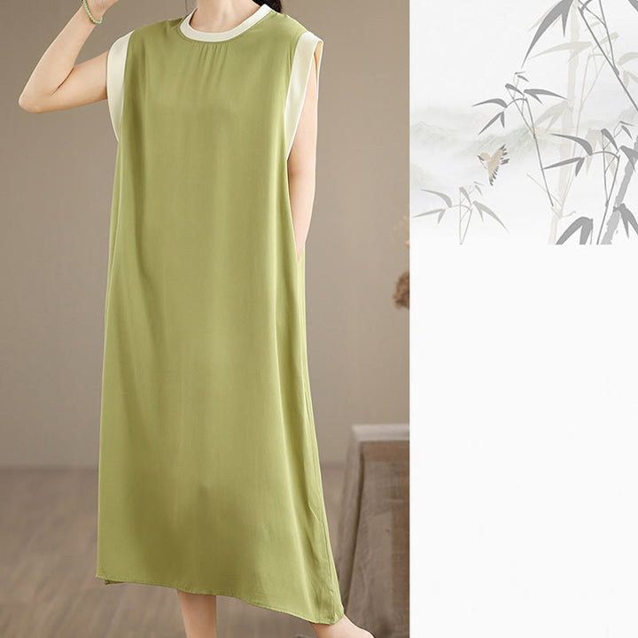 Buddha Stones Pure Color Slit Design Sleeveless Cotton Midi Dress With Pockets - image 17