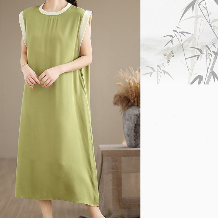 Buddha Stones Pure Color Slit Design Sleeveless Cotton Midi Dress With Pockets - image 18