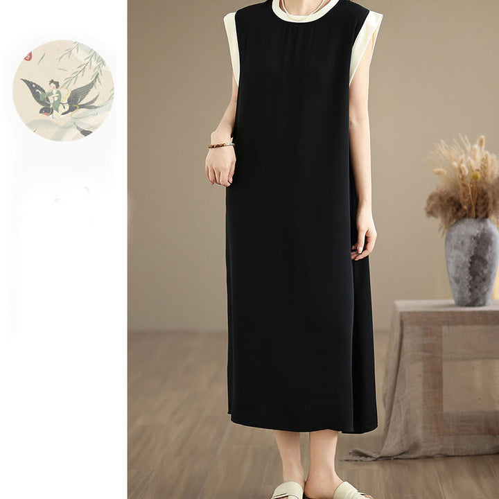 Buddha Stones Pure Color Slit Design Sleeveless Cotton Midi Dress With Pockets - image 4