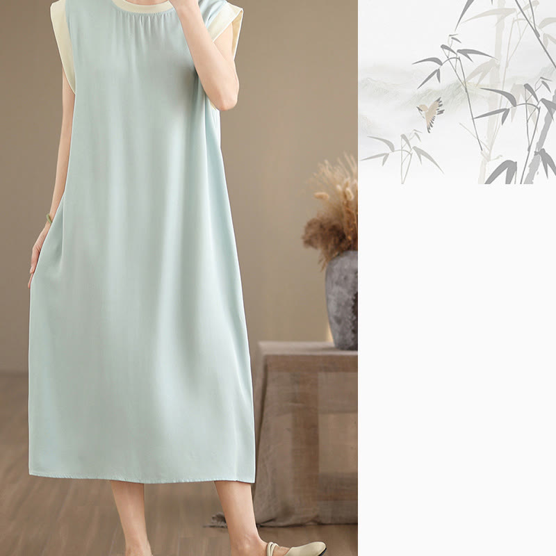 Buddha Stones Pure Color Slit Design Sleeveless Cotton Midi Dress With Pockets - image 27