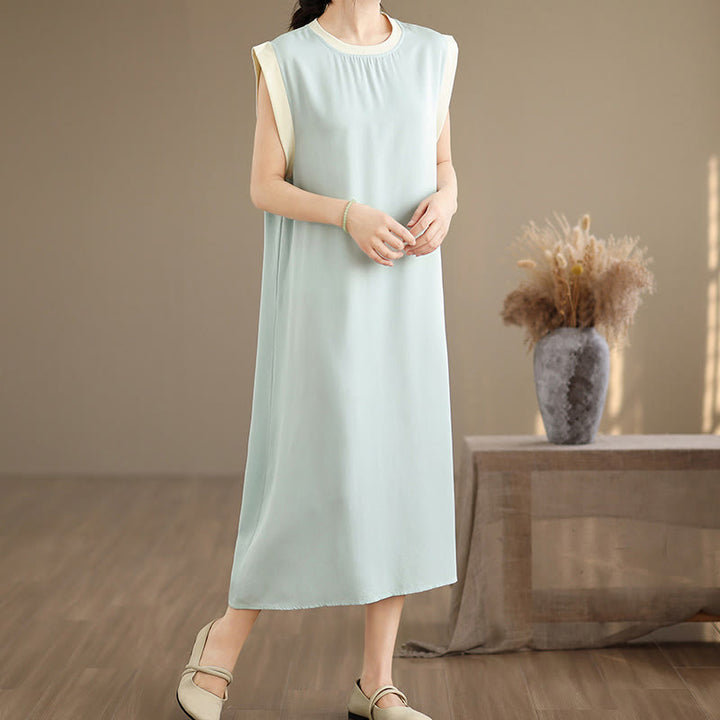 Buddha Stones Pure Color Slit Design Sleeveless Cotton Midi Dress With Pockets - image 22