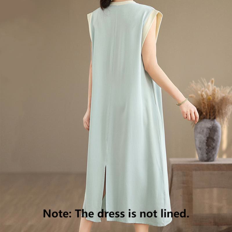 Buddha Stones Pure Color Slit Design Sleeveless Cotton Midi Dress With Pockets - image 21