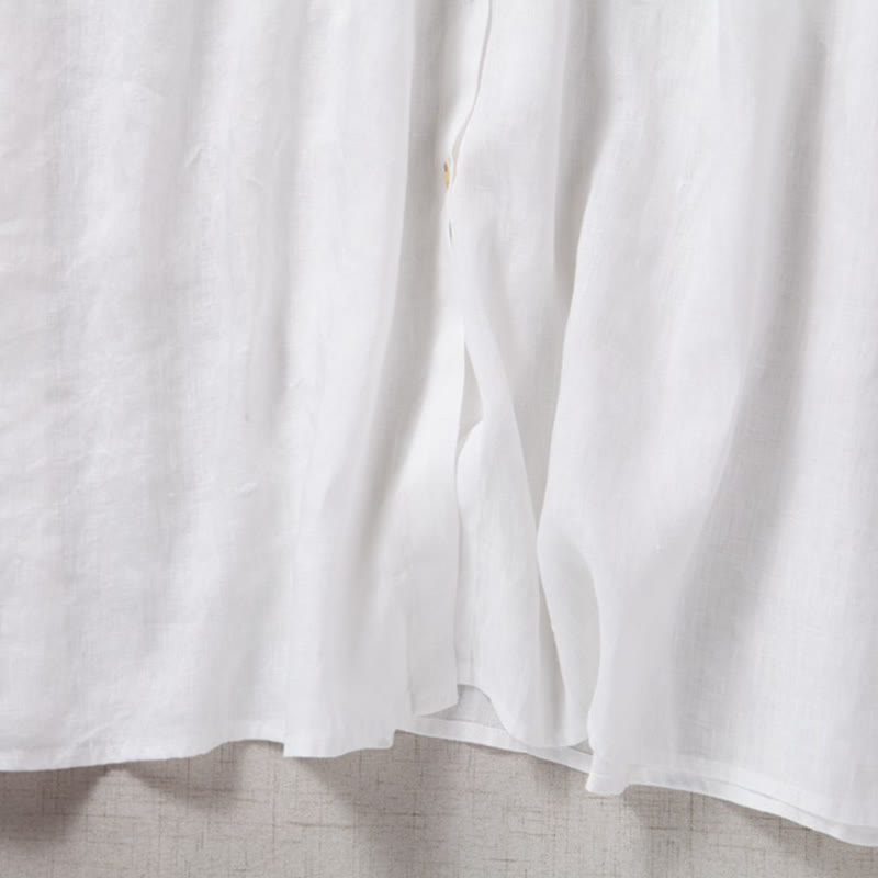 Buddha Stones Fall Vintage Embroidery Button Drawstring Design Cotton Linen Long Sleeve Midi Dress With Pockets - image 16