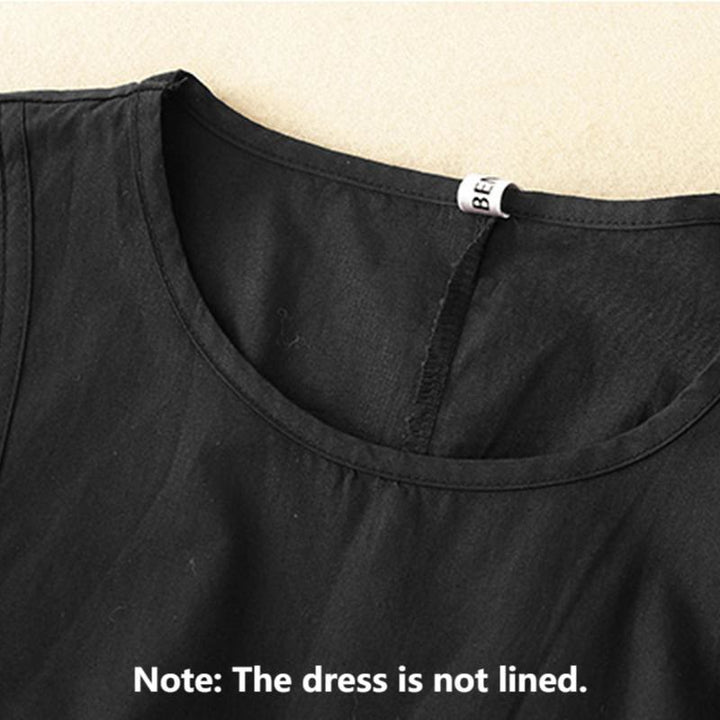 Buddha Stones Vintage Lace-Up Simple Design Cotton Linen Three Quarter Puff Sleeve Midi Dress With Pockets - image 8