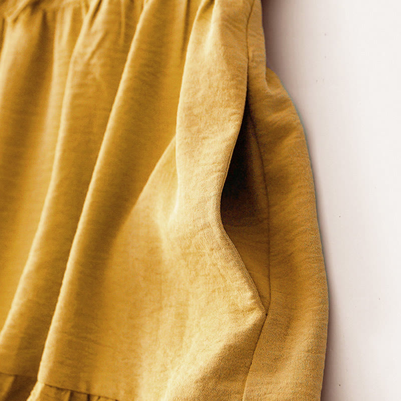 Buddha Stones Casual Plain Handmade Lace-up Midi Dress Cotton Linen Sleeveless Dress With Pockets - image 15