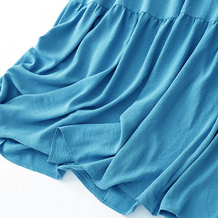 Buddha Stones Casual Plain Handmade Lace-up Midi Dress Cotton Linen Sleeveless Dress With Pockets - image 6