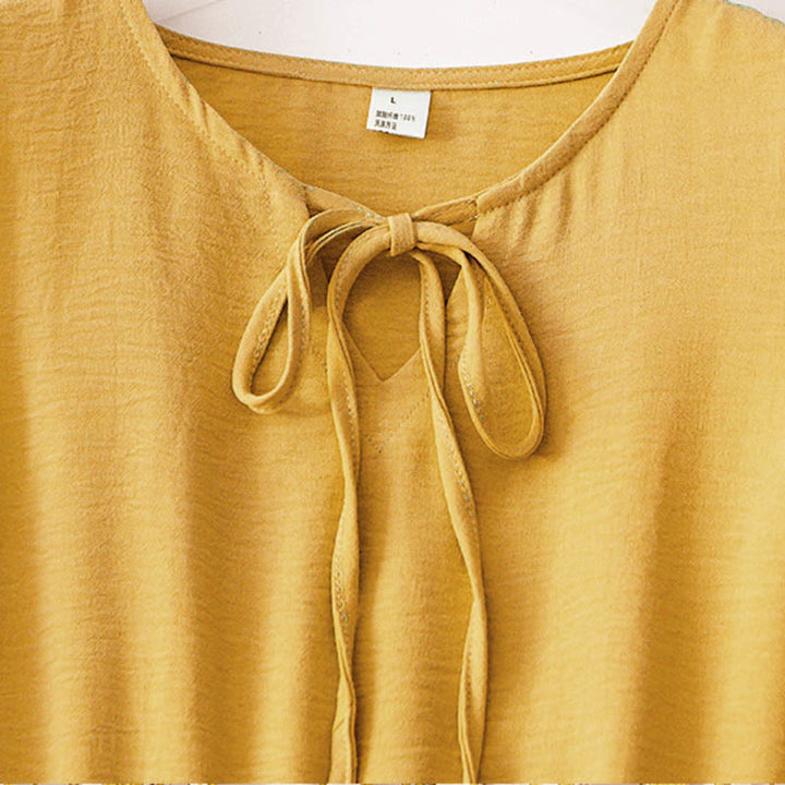 Buddha Stones Casual Plain Handmade Lace-up Midi Dress Cotton Linen Sleeveless Dress With Pockets - image 14