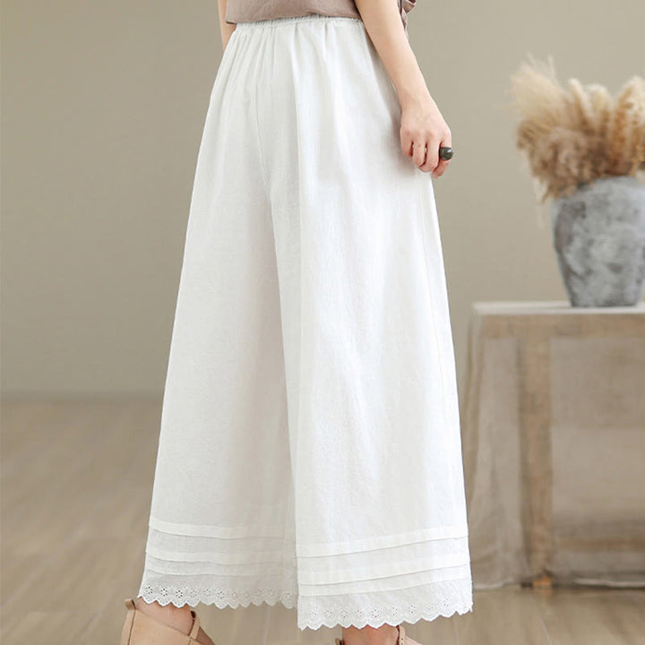 Buddha Stones Commute Simple Lace Design 7-8 Length Women's Wide Leg Cotton Linen Pants With Pockets - image 19