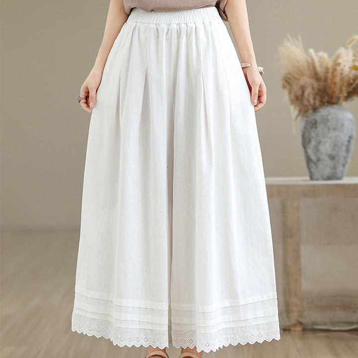 Buddha Stones Commute Simple Lace Design 7-8 Length Women's Wide Leg Cotton Linen Pants With Pockets - image 20