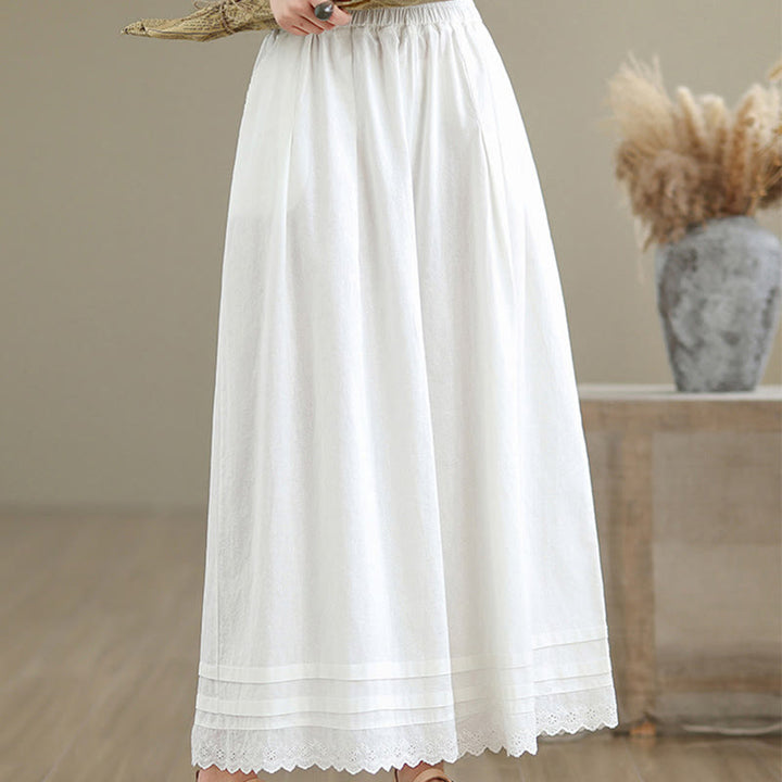 Buddha Stones Commute Simple Lace Design 7-8 Length Women's Wide Leg Cotton Linen Pants With Pockets - image 18