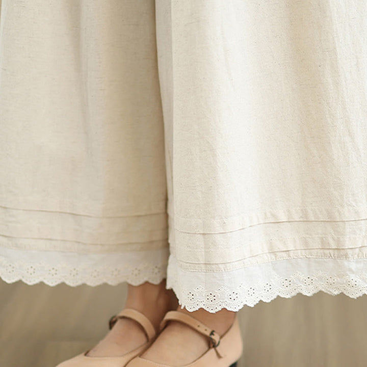 Buddha Stones Commute Simple Lace Design 7-8 Length Women's Wide Leg Cotton Linen Pants With Pockets - image 10