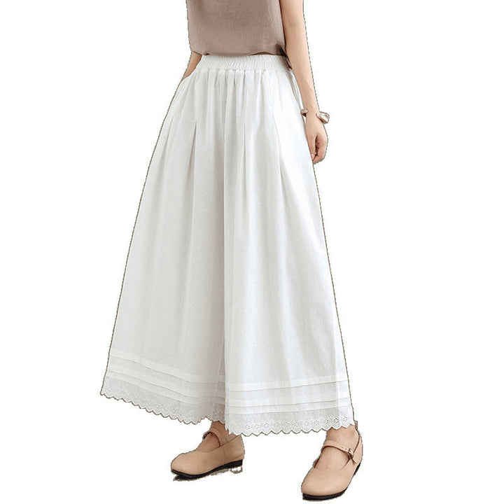 Buddha Stones Commute Simple Lace Design 7-8 Length Women's Wide Leg Cotton Linen Pants With Pockets - image 22