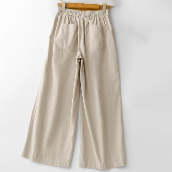 Buddha Stones Spring Commute Solid Color High Waist Women's Wide Leg Cotton Linen Pants With Pockets - image 2