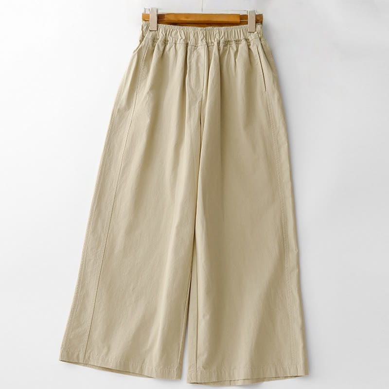 Buddha Stones Spring Commute Solid Color High Waist Women's Wide Leg Cotton Linen Pants With Pockets - PaleGoldenrod - US8-10，UK/AU12-14，EU40-42 (2XL) - image 17