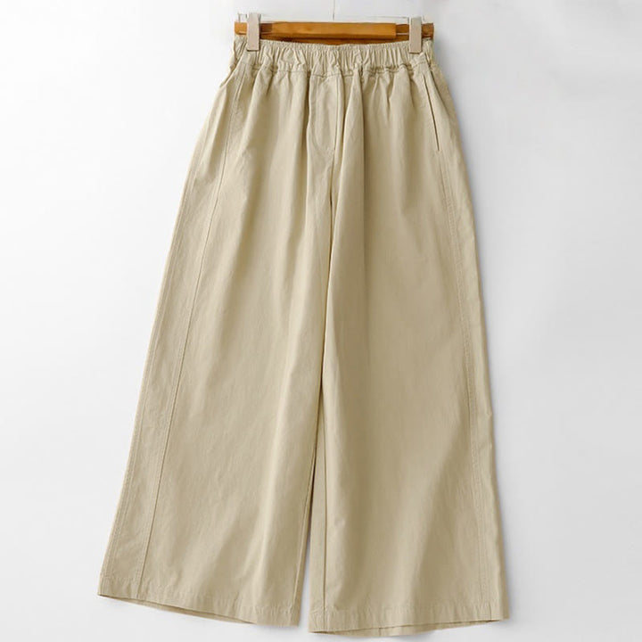 Buddha Stones Spring Commute Solid Color High Waist Women's Wide Leg Cotton Linen Pants With Pockets - PaleGoldenrod - US8-10，UK/AU12-14，EU40-42 (2XL) - image 17