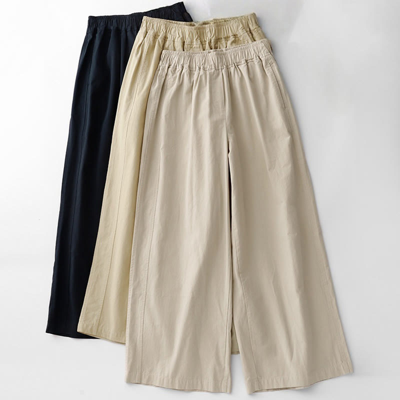Buddha Stones Spring Commute Solid Color High Waist Women's Wide Leg Cotton Linen Pants With Pockets - image 23