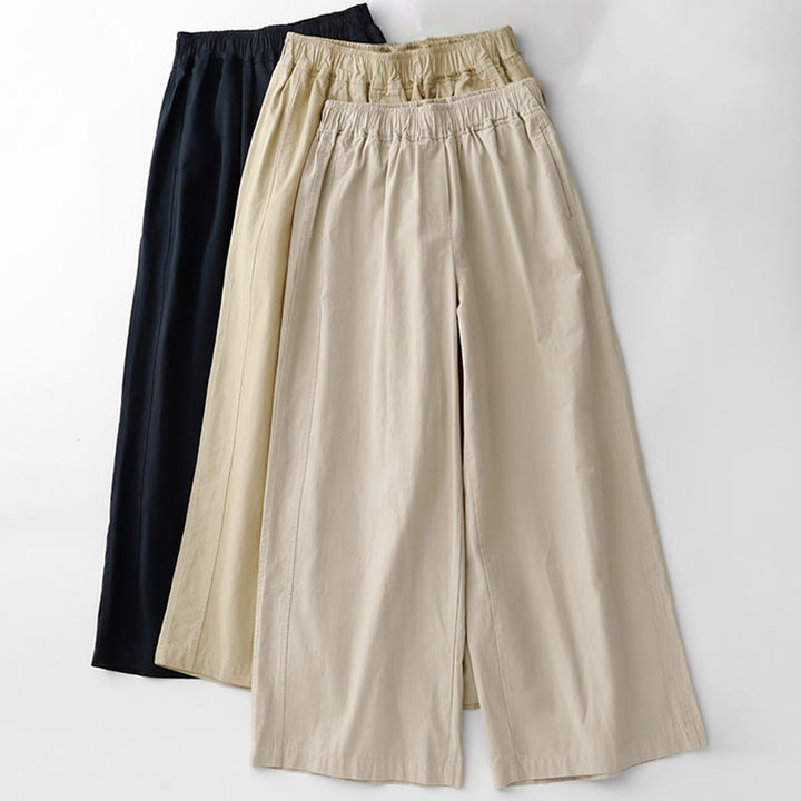 Buddha Stones Spring Commute Solid Color High Waist Women's Wide Leg Cotton Linen Pants With Pockets - image 24