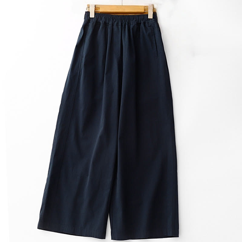 Buddha Stones Spring Commute Solid Color High Waist Women's Wide Leg Cotton Linen Pants With Pockets - MidnightBlue - US8-10，UK/AU12-14，EU40-42 (2XL) - image 11