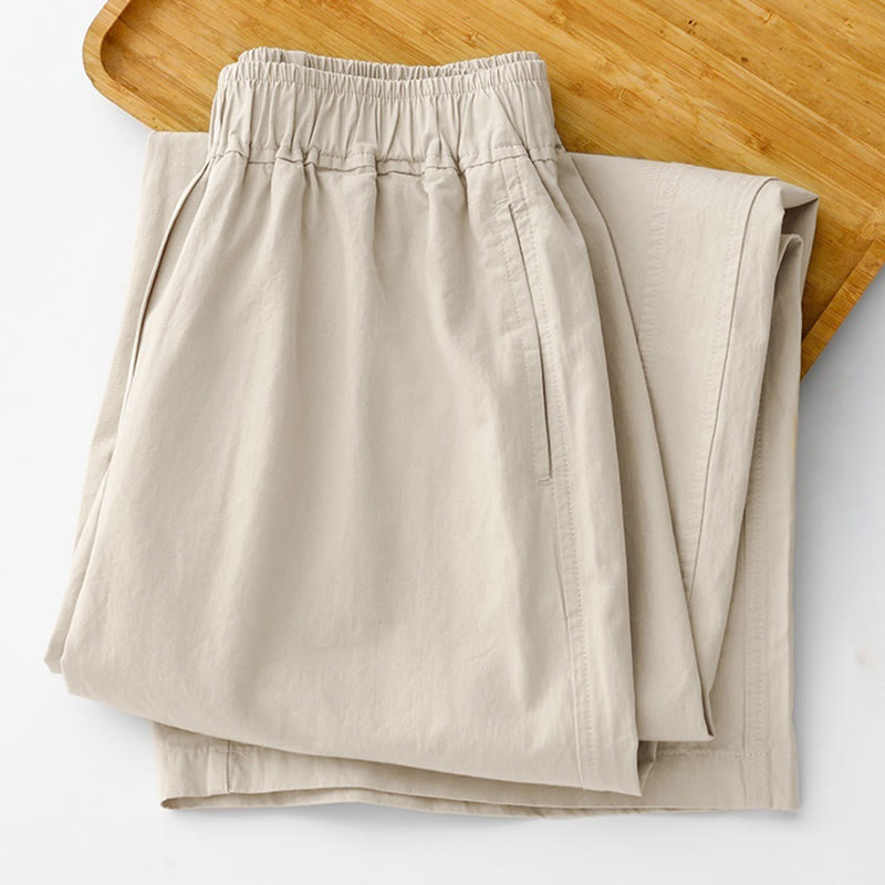 Buddha Stones Spring Commute Solid Color High Waist Women's Wide Leg Cotton Linen Pants With Pockets - image 3