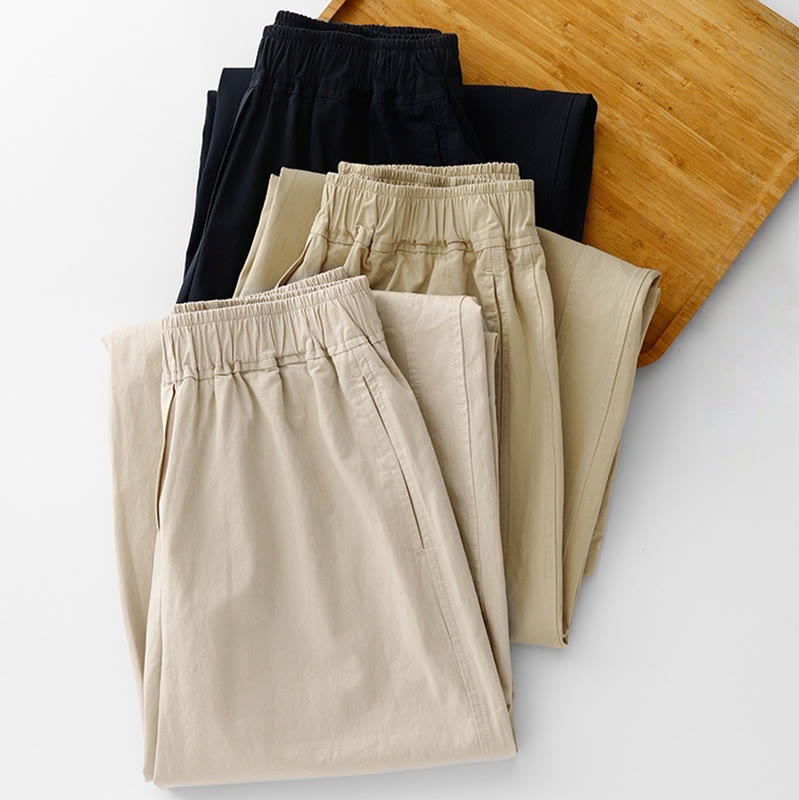 Buddha Stones Spring Commute Solid Color High Waist Women's Wide Leg Cotton Linen Pants With Pockets - image 26
